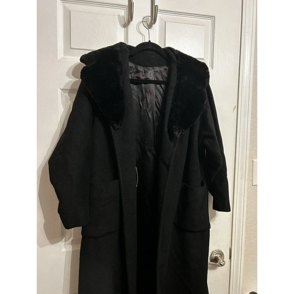 VTG Women's Full Length Wool‎ Coat Fur Collar Pockets Overcoat Fenway Union Made
